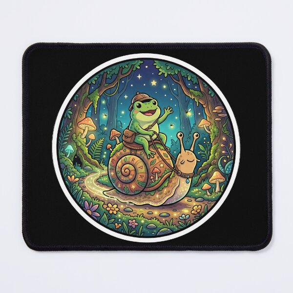 Item preview, Fantasy Frog Riding a Snail – Whimsical Forest Adventure Cartoon Art designed and sold by ArtsyExplorer.