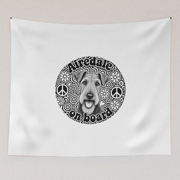 Item preview, sticker "Airedale on board" Hippie dog, peace designed and sold by barbastyle.