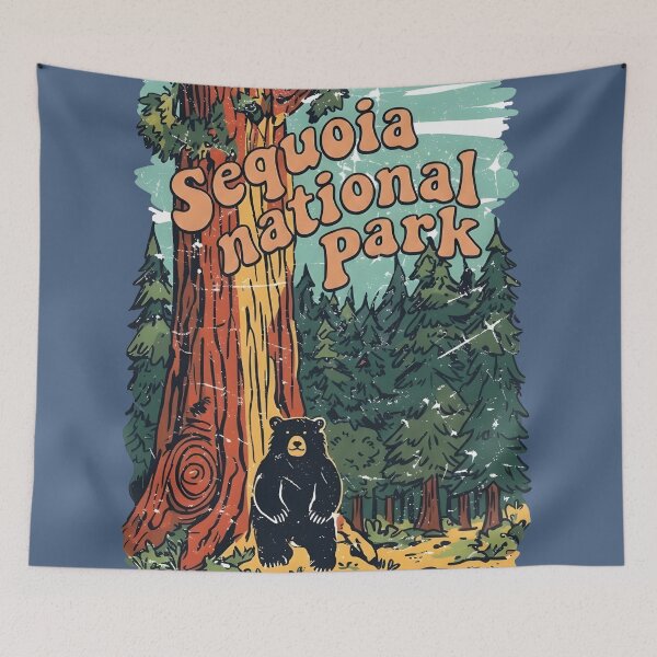 Item preview, Sequoia Park Colorful Retro Tree Landscape Cute Bear  designed and sold by HowToCanadian.