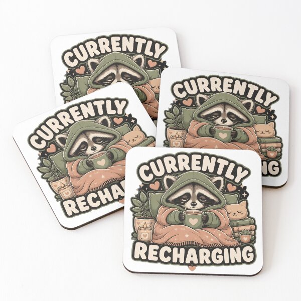 Item preview, Currently Recharging Cozy Raccoon designed and sold by PrintologyAura.