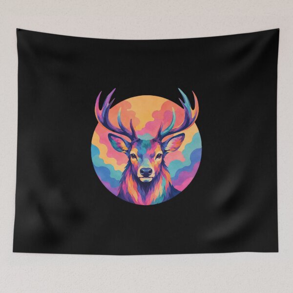 Item preview, Psychedelic Deer Head Sunset Art – Colorful Stag Portrait Nature T-Shirt Design designed and sold by drawlinershop.