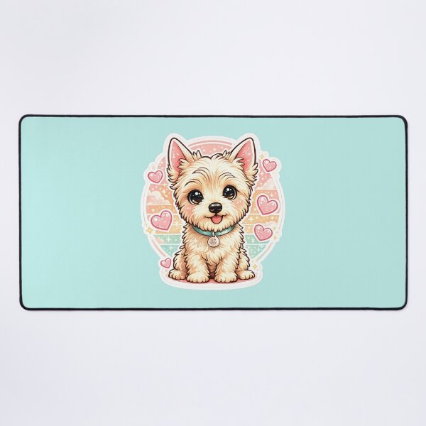 Item preview, Cute Kawaii Yorkie Puppy with Hearts Retro Aesthetic Sticker designed and sold by astersgraphics.
