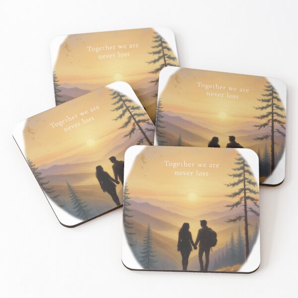Item preview, Together we are never lost couple hiking sunset mountain art print designed and sold by icemanphotos.