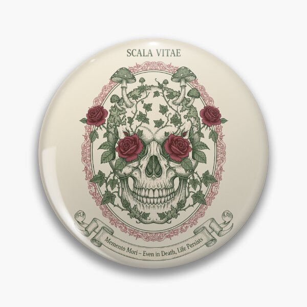 Item preview, Dark Cottagecore Memento Mori Skull with Roses and Mushrooms designed and sold by PixelQ.
