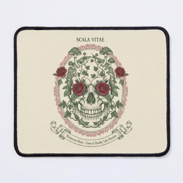 Item preview, Dark Cottagecore Memento Mori Skull with Roses and Mushrooms designed and sold by PixelQ.