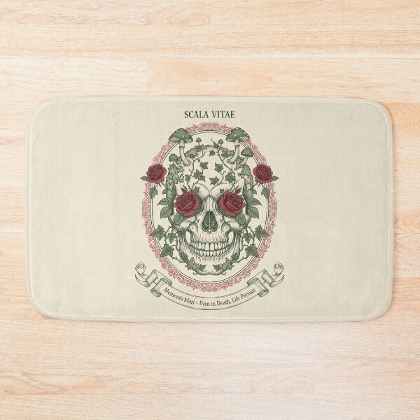 Item preview, Dark Cottagecore Memento Mori Skull with Roses and Mushrooms designed and sold by PixelQ.