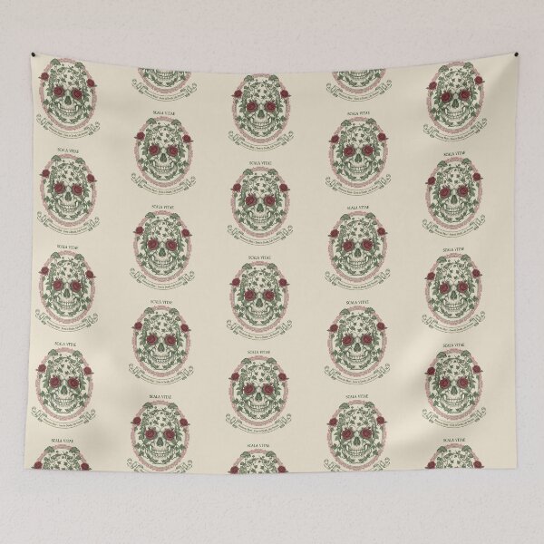 Item preview, Dark Cottagecore Memento Mori Skull with Roses and Mushrooms designed and sold by PixelQ.