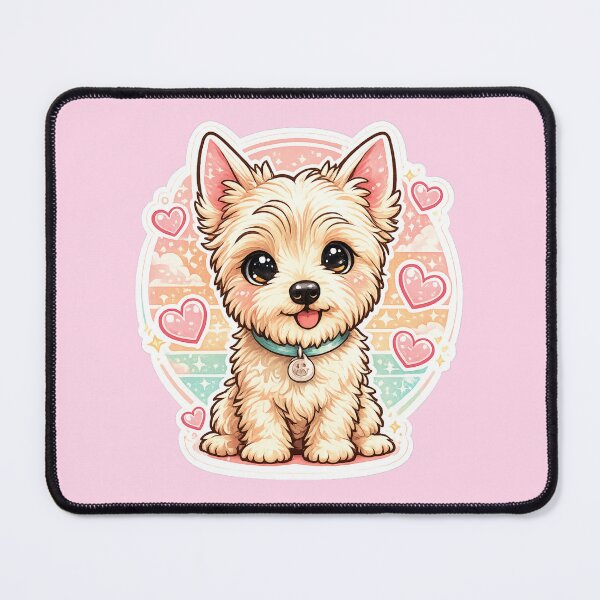 Item preview, Cute Kawaii Yorkie Puppy with Hearts Retro Aesthetic Sticker designed and sold by astersgraphics.