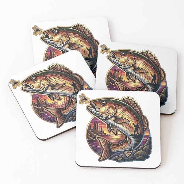 Item preview, Fly Fishing Bass Sunset Vintage Vector Art designed and sold by SasquatchTrail.