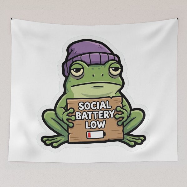Item preview, Social Battery Low Frog – Funny Introvert Meme Cartoon Design designed and sold by ArtsyExplorer.