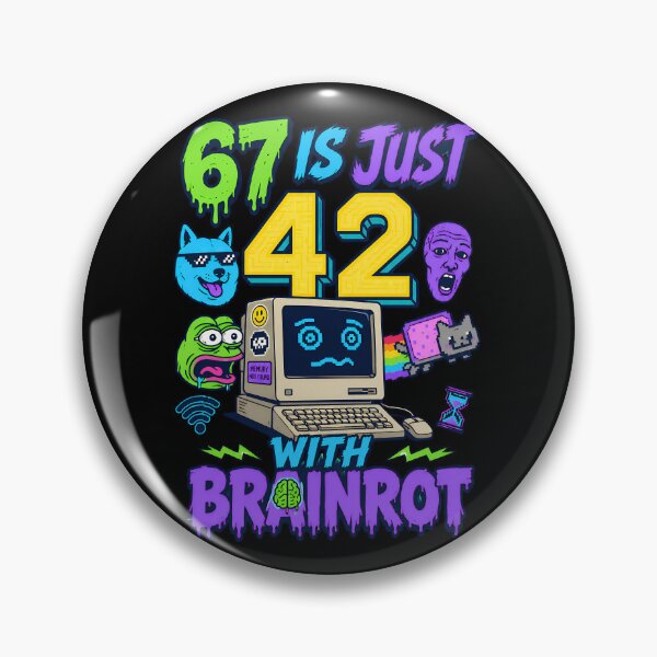 Item preview, 67 Is Just 42 With Brainrot Retro Meme Design designed and sold by TeeTimeTreasure.