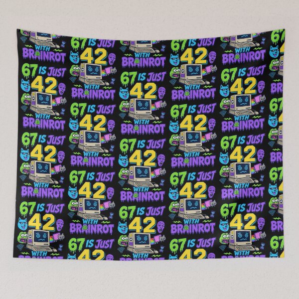 Item preview, 67 Is Just 42 With Brainrot Retro Meme Design designed and sold by TeeTimeTreasure.