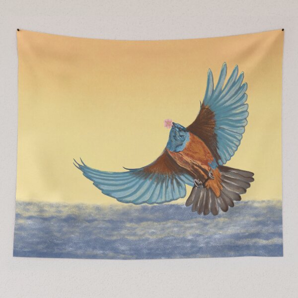 Item preview, A blue bird with a cherry blossom in its beak designed and sold by greenPQBstudio.