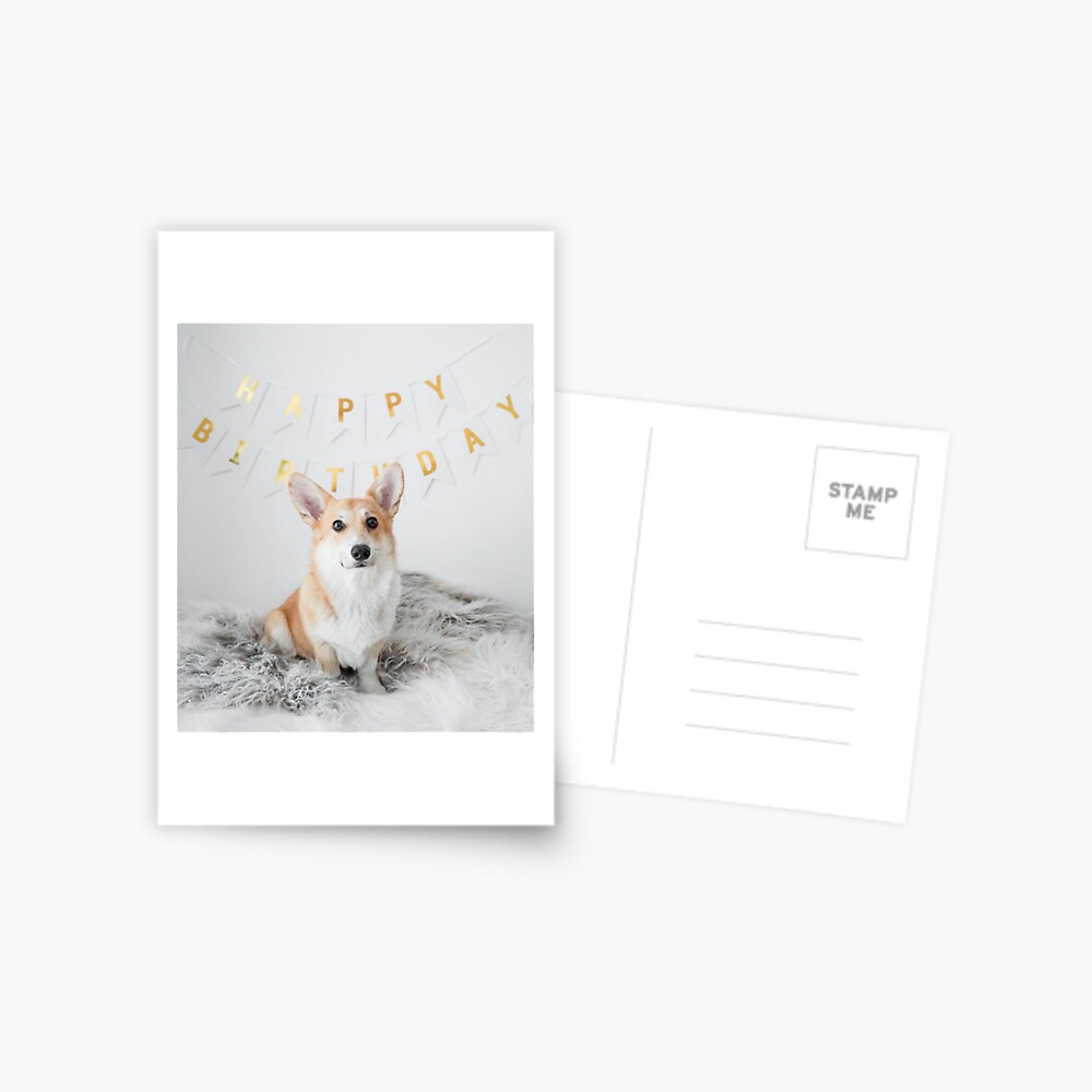 Carte De Vœux Joyeux Anniversaire Corgi Par Minuminu Redbubble