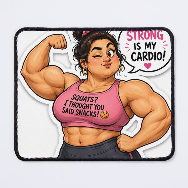 Item preview, Strong Is My Cardio Funny Gym Girl Sticker Squats I Thought You Said Snacks designed and sold by LevelUpReads.