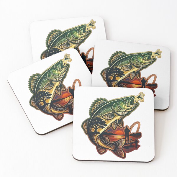 Item preview, Largemouth Bass Fly Fishing Lake Sunset Vector designed and sold by SasquatchTrail.
