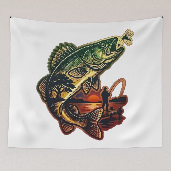 Item preview, Largemouth Bass Fly Fishing Lake Sunset Vector designed and sold by SasquatchTrail.