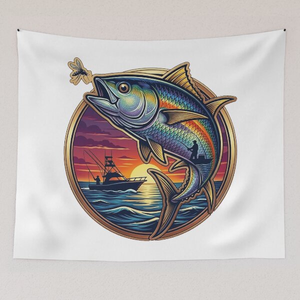 Item preview, Deep Sea Tuna Fishing Sunset Yacht Vector Art designed and sold by SasquatchTrail.
