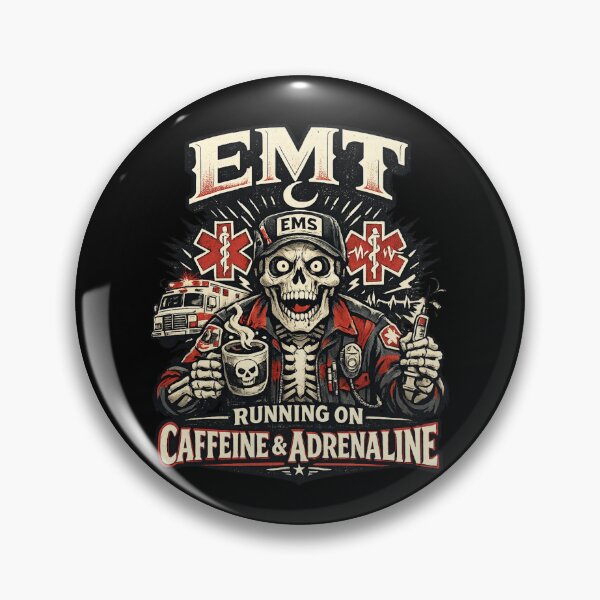 Item preview, Funny Gothic Skeleton EMT Running On Caffeine & Adrenaline Vintage EMS Medic Halloween T-Shirt Design designed and sold by ClinicalHubs.