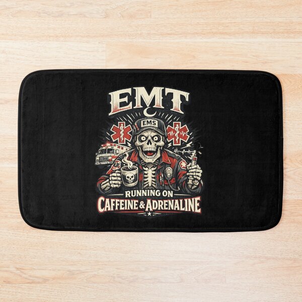 Item preview, Funny Gothic Skeleton EMT Running On Caffeine & Adrenaline Vintage EMS Medic Halloween T-Shirt Design designed and sold by ClinicalHubs.