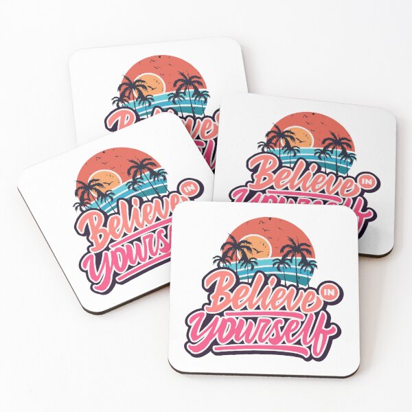 Item preview, Believe In Yourself Retro Sunset Palm Trees Motivational Typography T-Shirt, Sticker, mug designed and sold by Billium Halder.