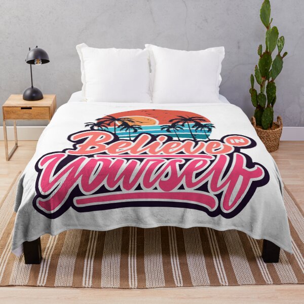 Item preview, Believe In Yourself Retro Sunset Palm Trees Motivational Typography T-Shirt, Sticker, mug designed and sold by Billium Halder.