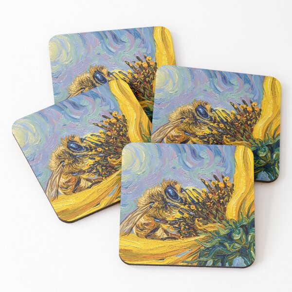 Item preview, Impressionist Bee on Bright Yellow Sunflower Painting designed and sold by WojcikDesigners.