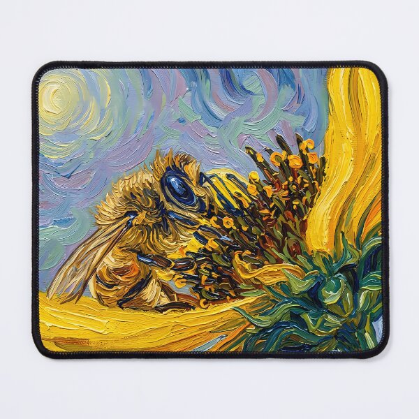 Item preview, Impressionist Bee on Bright Yellow Sunflower Painting designed and sold by WojcikDesigners.