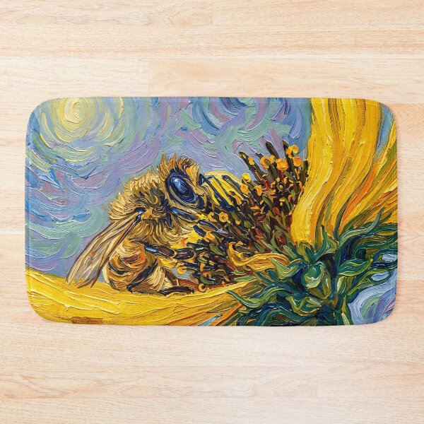 Item preview, Impressionist Bee on Bright Yellow Sunflower Painting designed and sold by WojcikDesigners.