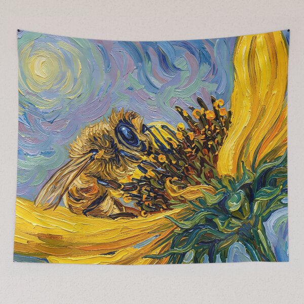 Item preview, Impressionist Bee on Bright Yellow Sunflower Painting designed and sold by WojcikDesigners.