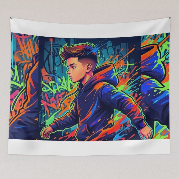 Item preview, Neon Anime Boy Graffiti Wall Artwork designed and sold by Sarvionstudio.