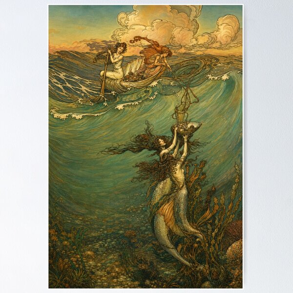 Item preview, Art Nouveau Mermaid Fantasy Illustration for Mythology Lovers designed and sold by RickE.