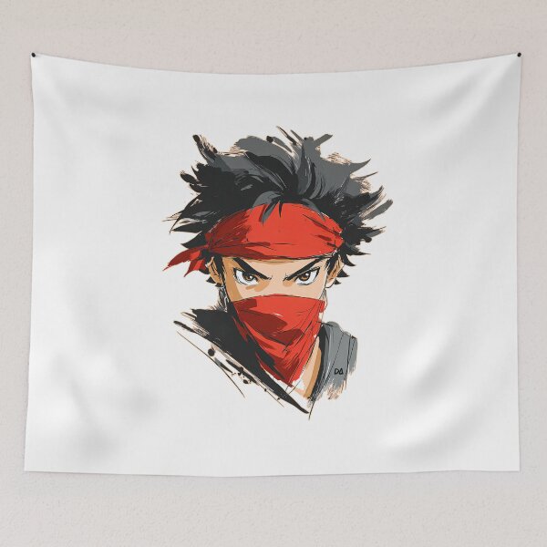 Item preview, Urban Samurai Red Mask Anime Boy Sketch Intense Warrior Illustration designed and sold by DesignArtist.ia.
