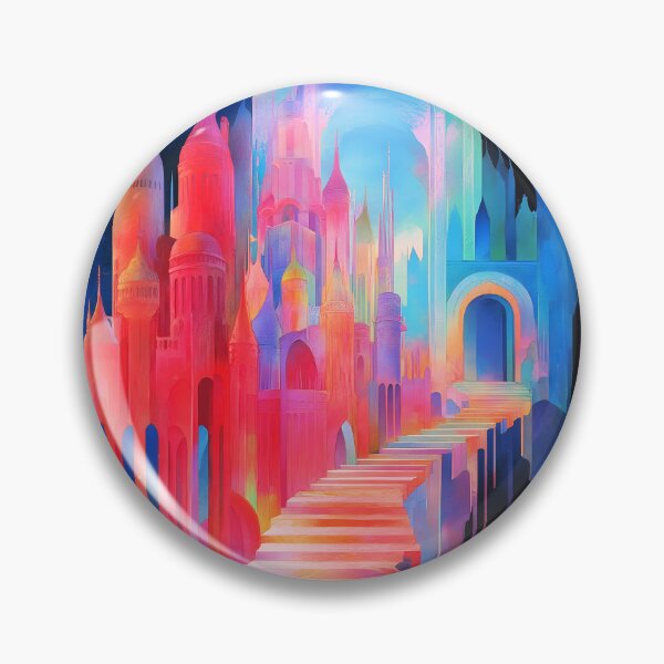 Item preview, Red Blue Pastel Abstract Palace – Dreamy Castle Staircase Fantasy Art designed and sold by EmeraldeaArt.