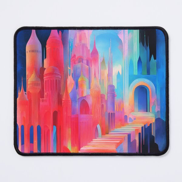 Item preview, Red Blue Pastel Abstract Palace – Dreamy Castle Staircase Fantasy Art designed and sold by EmeraldeaArt.