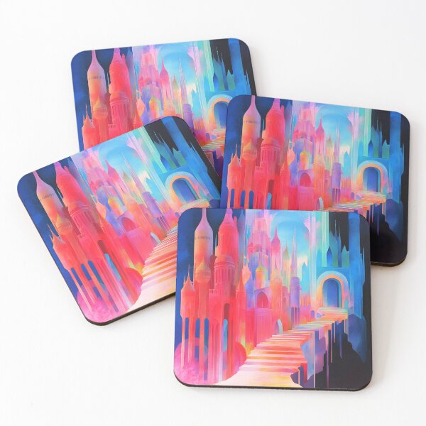 Item preview, Red Blue Pastel Abstract Palace – Dreamy Castle Staircase Fantasy Art designed and sold by EmeraldeaArt.