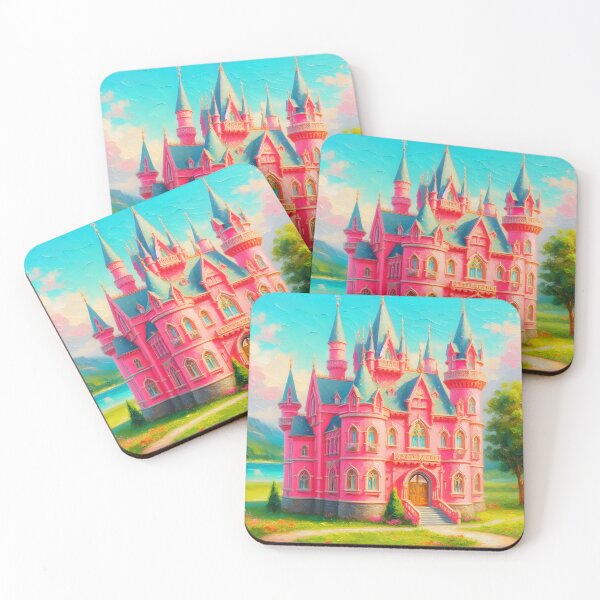 Item preview, Light Pink Fairytale Castle – Fantasy Palace with Light Blue Roofs on a Sunny Summer Day designed and sold by EmeraldeaArt.