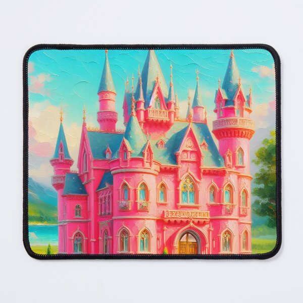 Item preview, Light Pink Fairytale Castle – Fantasy Palace with Light Blue Roofs on a Sunny Summer Day designed and sold by EmeraldeaArt.