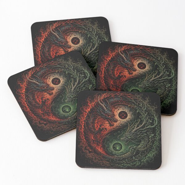 Item preview, Dark Yin Yang Dragons – Fire and Corrupted Nature Fantasy Art designed and sold by MarekoraStudio.