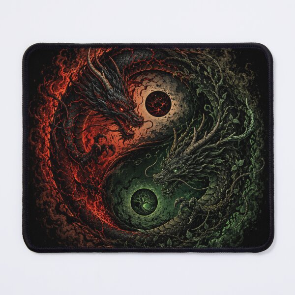 Item preview, Dark Yin Yang Dragons – Fire and Corrupted Nature Fantasy Art designed and sold by MarekoraStudio.
