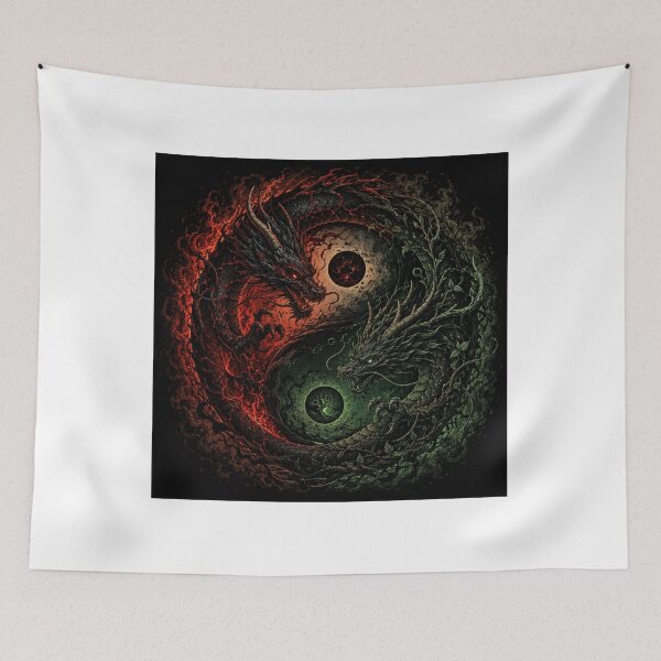 Item preview, Dark Yin Yang Dragons – Fire and Corrupted Nature Fantasy Art designed and sold by MarekoraStudio.