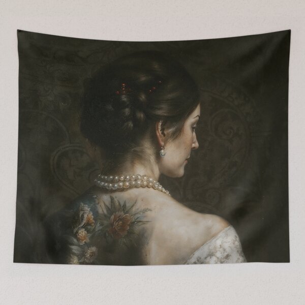 Item preview, Girl With Floral Back Tattoo Gothic Victorian Art designed and sold by DarkHolyQueen.