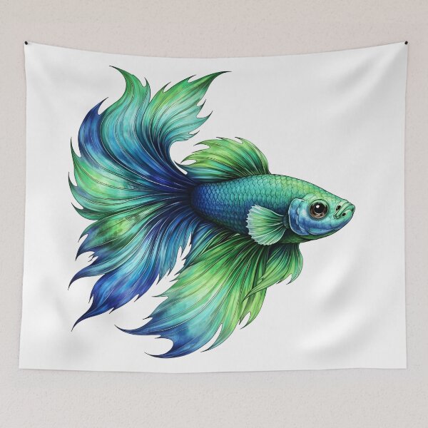 Item preview, Vibrant Blue and Green Betta Fish designed and sold by Shelley Loewnau-Jones Studio.