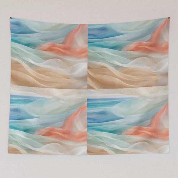 Item preview, Luxury Coastal Sheer Fabric Beach Waves designed and sold by frumixart.