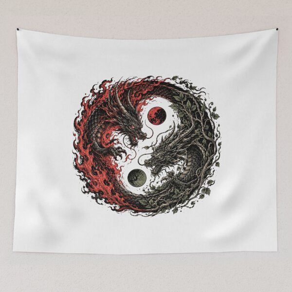 Item preview, Yin Yang Dragon Tattoo – Dark Fire and Nature Fantasy Design designed and sold by MarekoraStudio.