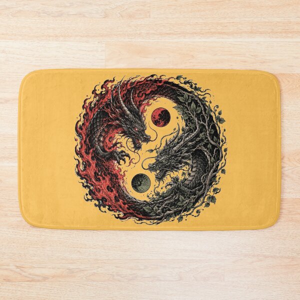 Artikelvorschau, Yin-Yang-Drachen-Tattoo – Fantasy-Design aus dunklem Feuer und Natur entworfen und verkauft von MarekoraStudio.