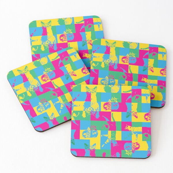 Item preview, Cat Block Party – Colorful Abstract Pattern with Graphic Cat Silhouettes designed and sold by Helmina Groper.