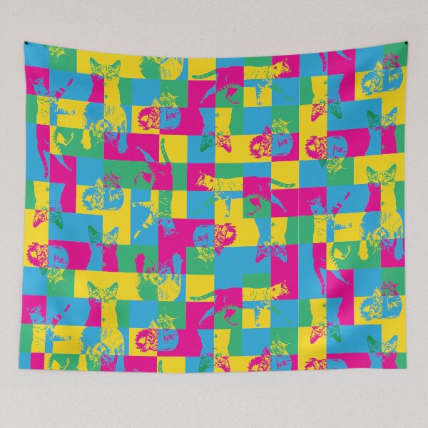 Item preview, Cat Block Party – Colorful Abstract Pattern with Graphic Cat Silhouettes designed and sold by Helmina Groper.