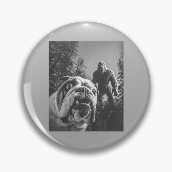 Item preview, Funny Scared English Bulldog Selfie with Bigfoot Sasquatch designed and sold by ArleneRowe.