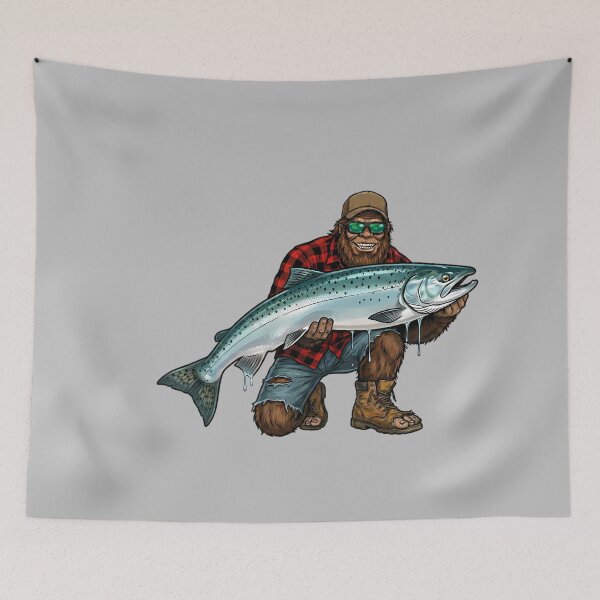 Item preview, Bigfoot King Salmon Fishing Trophy Funny Sasquatch Fisherman Long Sleeve designed and sold by mjohnson9.